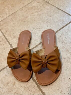 Brown Bow Slide Sandals for Women